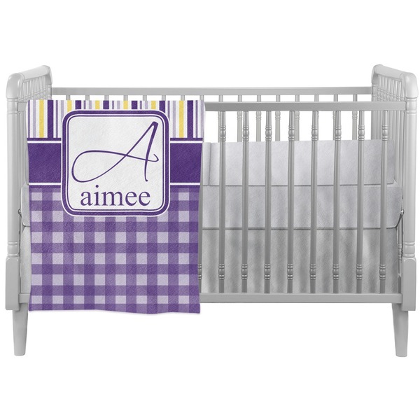 Custom Purple Gingham & Stripe Crib Comforter / Quilt (Personalized)