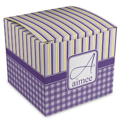 Purple Gingham & Stripe Cube Favor Gift Boxes (Personalized)