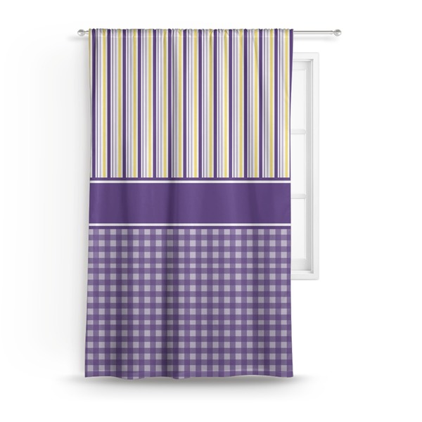Custom Purple Gingham & Stripe Curtain - 50"x84" Panel