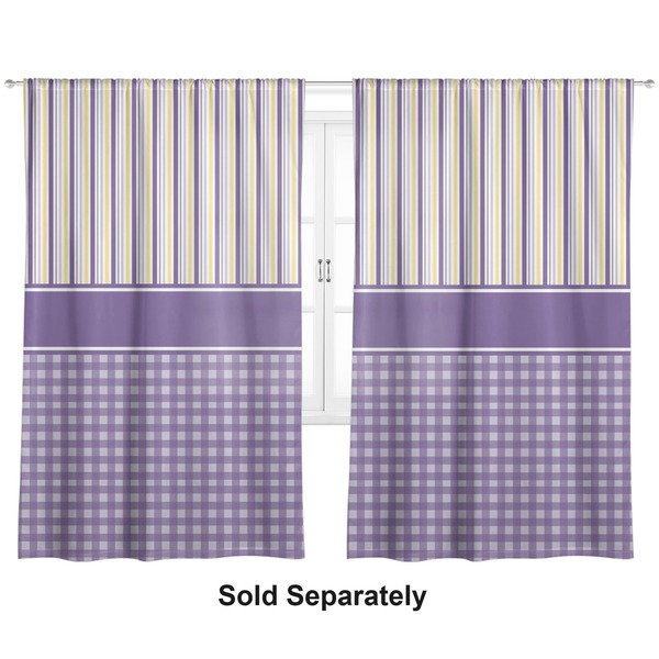 Custom Purple Gingham & Stripe Curtain Panel - Custom Size
