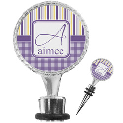 Purple Gingham & Stripe Wine Bottle Stopper (Personalized)