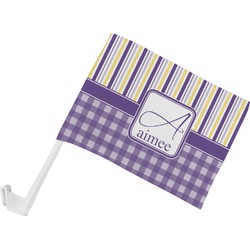 Purple Gingham & Stripe Car Flag - Small w/ Name and Initial