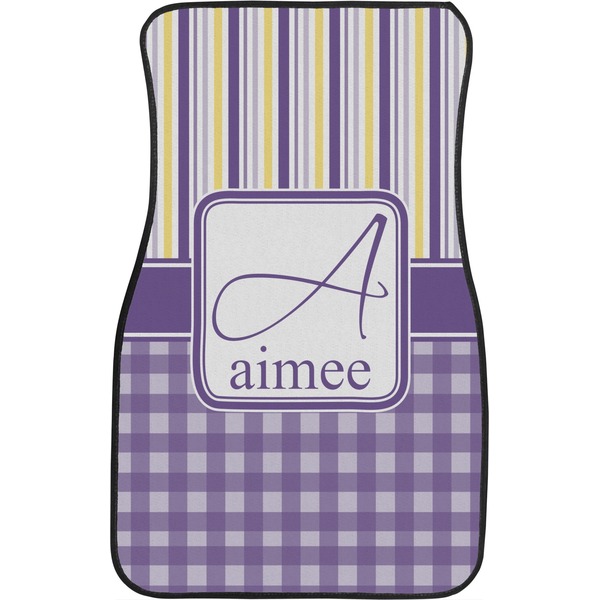 Purple Gingham & Stripe Custom Car Floor Mats (Front Seat)