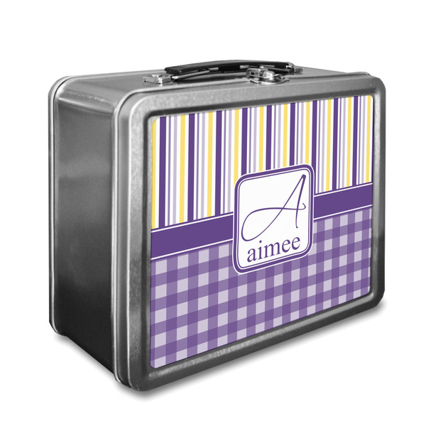 Custom Purple Gingham & Stripe Lunch Box (Personalized)