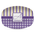 Purple Gingham & Stripe Plastic Platter - Microwave & Oven Safe Composite Polymer (Personalized)
