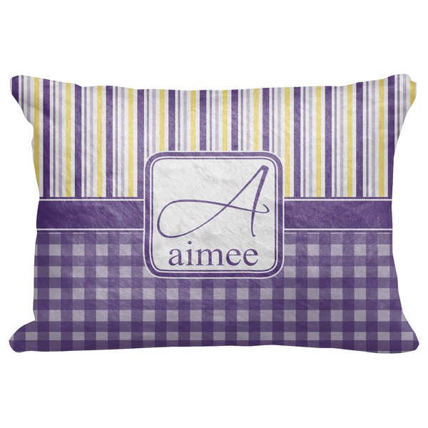 Custom Purple Gingham & Stripe Decorative Baby Pillowcase - 16"x12" (Personalized)
