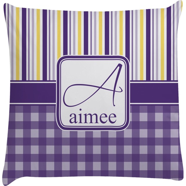 Custom Purple Gingham & Stripe Decorative Pillow Case (Personalized)