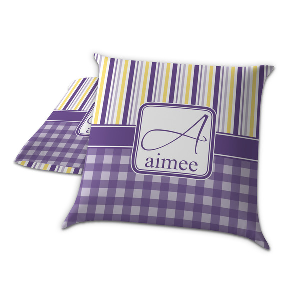 Purple Gingham & Stripe Decorative Pillow Case - TWO