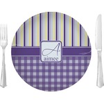Purple Gingham & Stripe Glass Lunch / Dinner Plate 10" (Personalized)