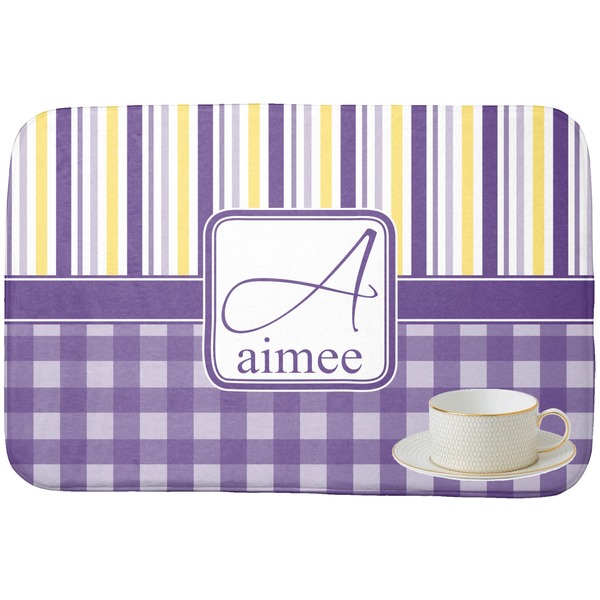 Purple Gingham & Stripe Dish Drying Mat