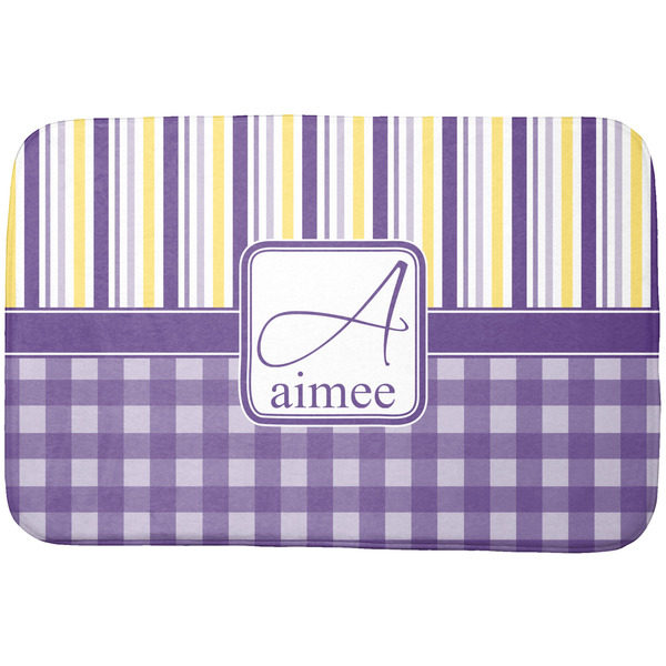 Custom Purple Gingham & Stripe Dish Drying Mat (Personalized)