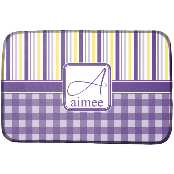 Custom Purple Gingham & Stripe Dish Drying Mat (Personalized)