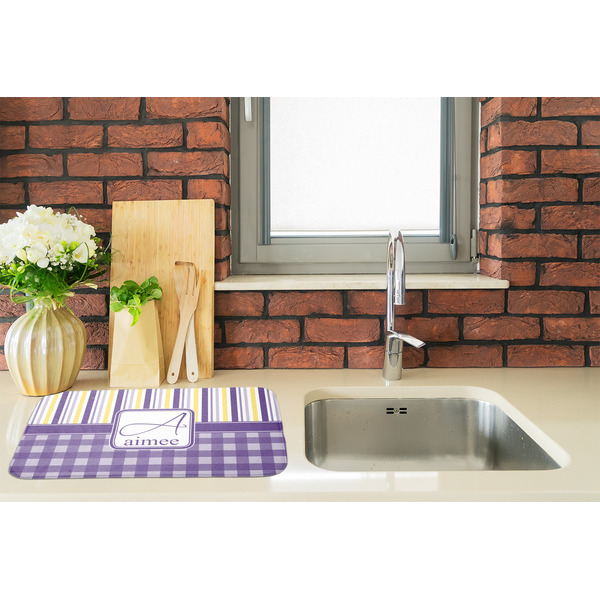 Purple Gingham & Stripe Dish Drying Mat - LIFESTYLE 2