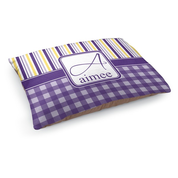 Custom Purple Gingham & Stripe Dog Bed - Medium w/ Name and Initial