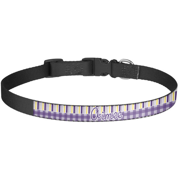 Custom Purple Gingham & Stripe Dog Collar - Large (Personalized)