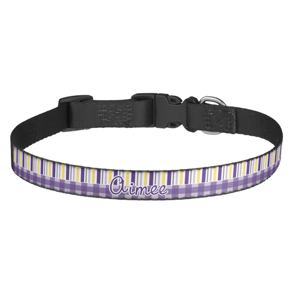 Custom Purple Gingham & Stripe Dog Collar - Medium (Personalized)