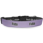Purple Gingham & Stripe Deluxe Dog Collar - Small (8.5" to 12.5") (Personalized)