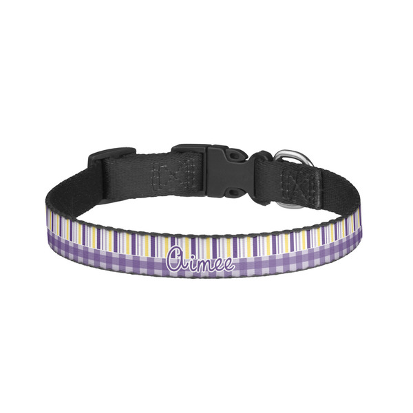 Custom Purple Gingham & Stripe Dog Collar - Small (Personalized)