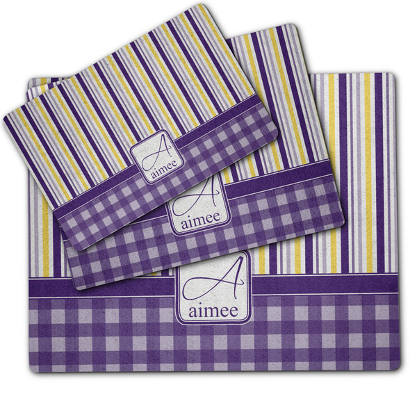 Purple Gingham & Stripe Dog Food Mat - MAIN (sm, med, lrg)
