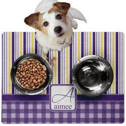 Purple Gingham & Stripe Dog Food Mat - Medium w/ Name and Initial