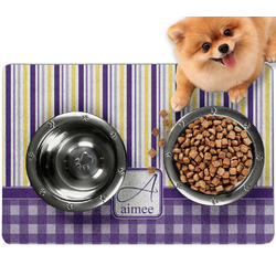 Purple Gingham & Stripe Dog Food Mat - Small w/ Name and Initial