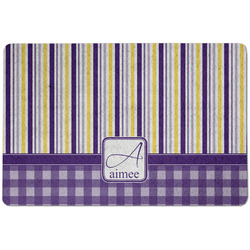 Purple Gingham & Stripe Dog Food Mat w/ Name and Initial