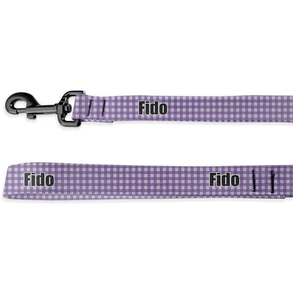 Custom Purple Gingham & Stripe Deluxe Dog Leash - 4 ft (Personalized)