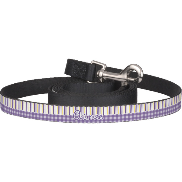 Custom Purple Gingham & Stripe Dog Leash (Personalized)