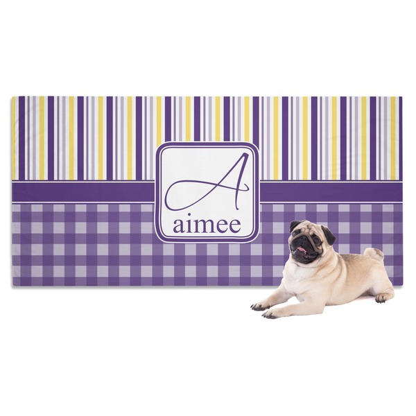 Custom Purple Gingham & Stripe Dog Towel (Personalized)
