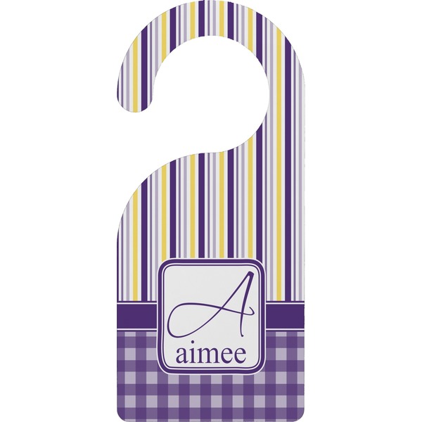 Custom Purple Gingham & Stripe Door Hanger (Personalized)