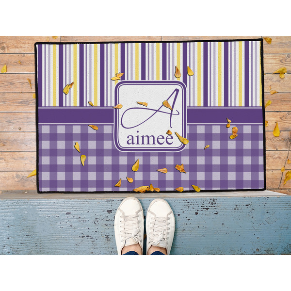 Purple Gingham & Stripe Door Mat - LIFESTYLE (Med)
