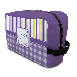 Purple Gingham & Stripe Toiletry Bag / Dopp Kit (Personalized)
