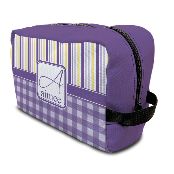 Custom Purple Gingham & Stripe Toiletry Bag / Dopp Kit (Personalized)