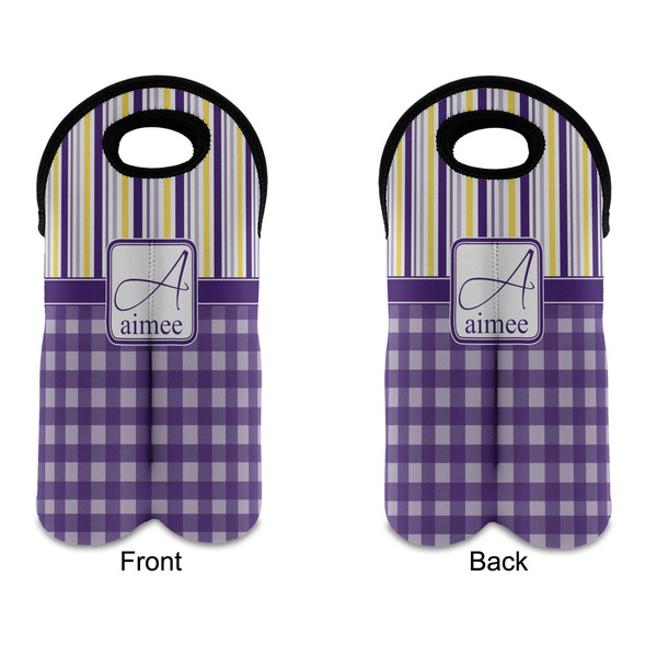 Purple Gingham & Stripe Double Wine Tote - APPROVAL (new)
