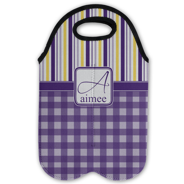 Purple Gingham & Stripe Double Wine Tote - Flat (new)