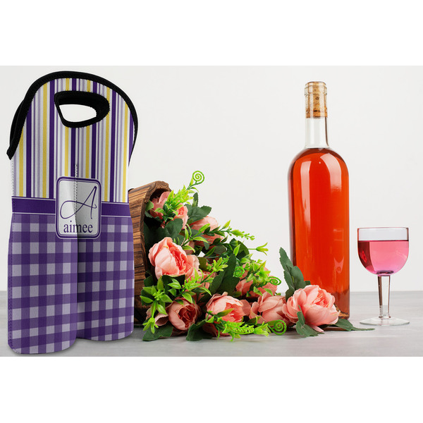 Purple Gingham & Stripe Double Wine Tote - LIFESTYLE (new)