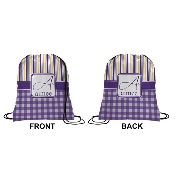 Purple Gingham & Stripe Drawstring Backpack