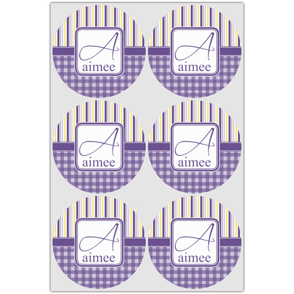 Purple Gingham & Stripe Drink Topper - Large - Set of 6