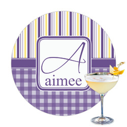 Purple Gingham & Stripe Printed Drink Topper - 3.25" (Personalized)