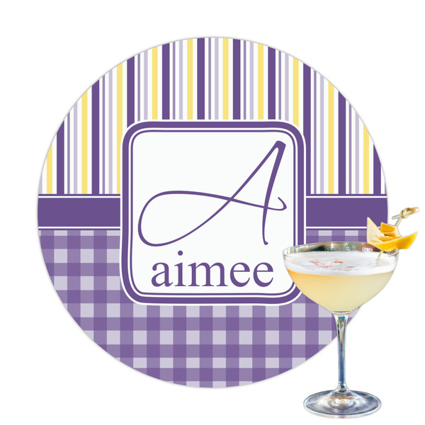 Custom Purple Gingham & Stripe Printed Drink Topper (Personalized)