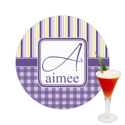 Purple Gingham & Stripe Printed Drink Topper -  2.5" (Personalized)