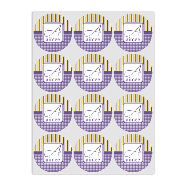 Purple Gingham & Stripe Drink Topper - Small - Set of 12