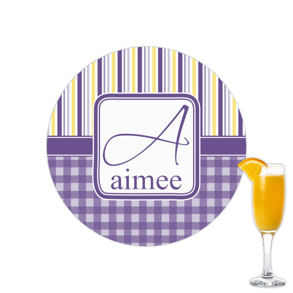 Custom Purple Gingham & Stripe Printed Drink Topper - 2.15" (Personalized)