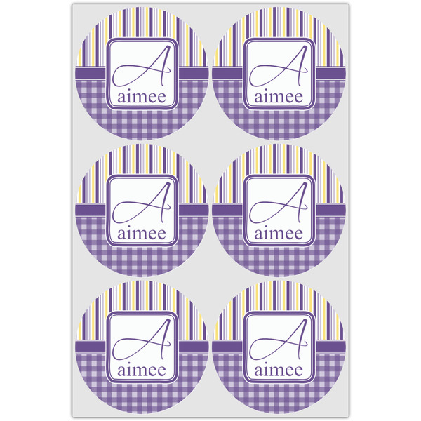 Purple Gingham & Stripe Drink Topper - XLarge - Set of 6