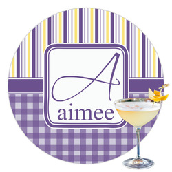 Purple Gingham & Stripe Printed Drink Topper - 3.5" (Personalized)