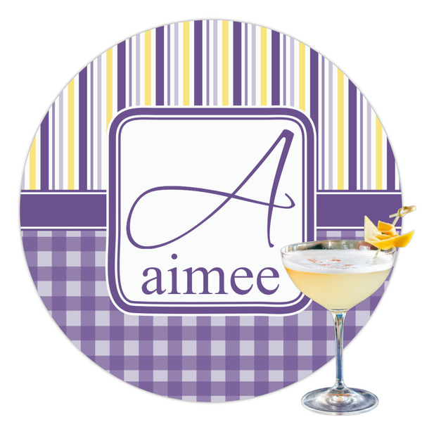 Custom Purple Gingham & Stripe Printed Drink Topper - 3.5" (Personalized)