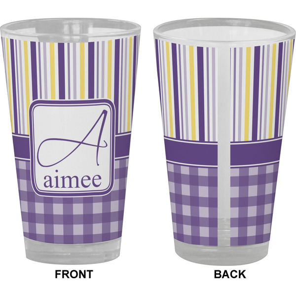 Purple Gingham & Stripe Pint Glass - Full Color - Front & Back Views