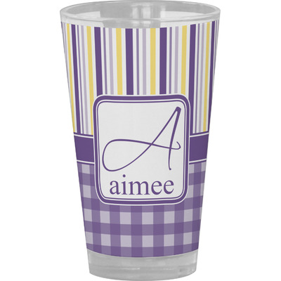 Purple Gingham & Stripe Pint Glass - Full Color (Personalized)