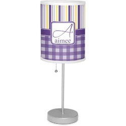 Purple Gingham & Stripe 7" Drum Lamp with Shade (Personalized)
