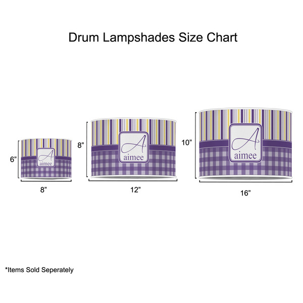 Purple Gingham & Stripe Drum Lampshades - Sizing Chart
